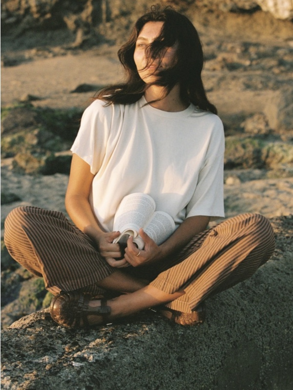 Striped Brown Wide-Leg Trousers